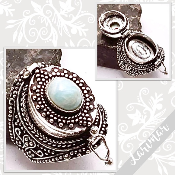 Larimar Eclectic Silver Artisan Poison Ring, Size 9 (Pale Turquoise Blue) - Picture 1 of 3